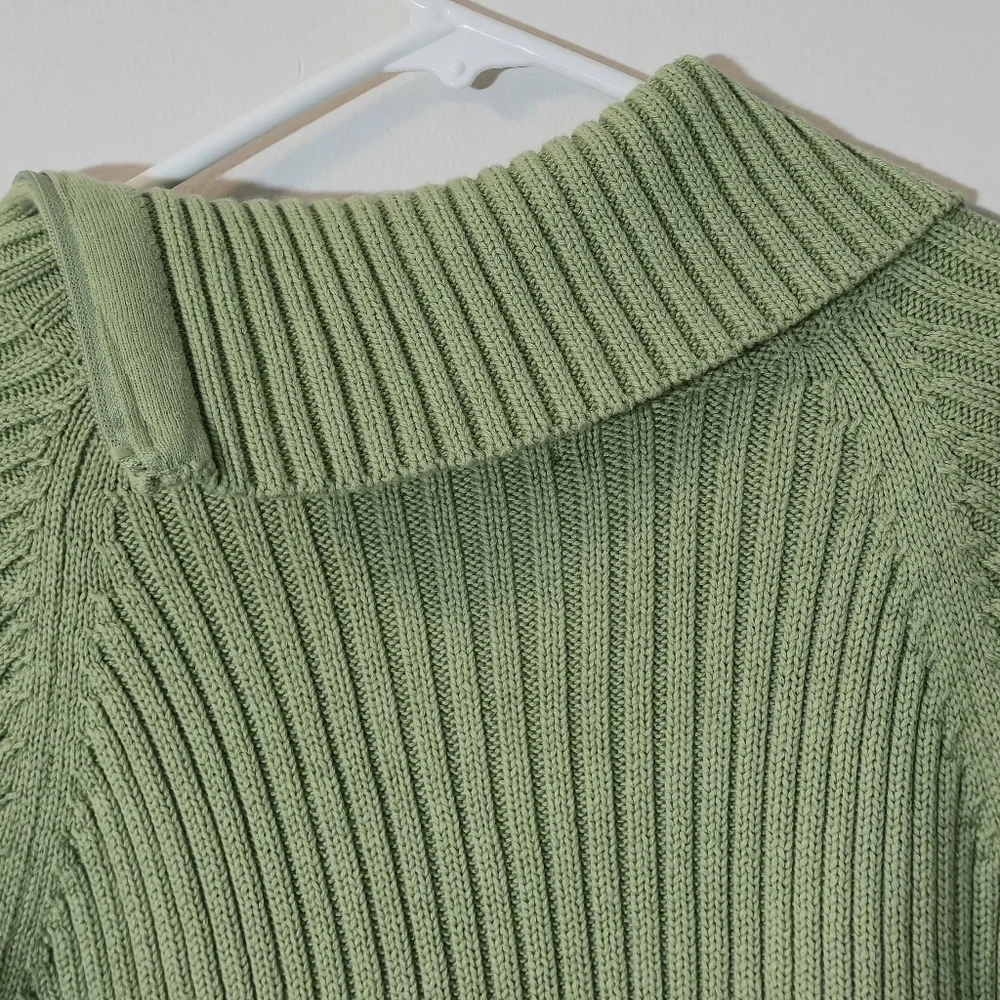 Reitmans XL Sage Green Ribbed Mock Neck Sweater Zipper Detail Soft Cotton Knit - Picture 8 of 12